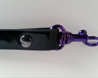 Black Patent Leather Purse Straps (Faux Leather - Shiny Pleather) with gunmetal rivets and colored swivel hooks