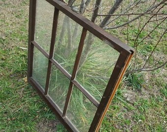 32 x 31 Six 6 pane vintage wood farm house antique window sash wedding reclaimed cottage frame dark stained