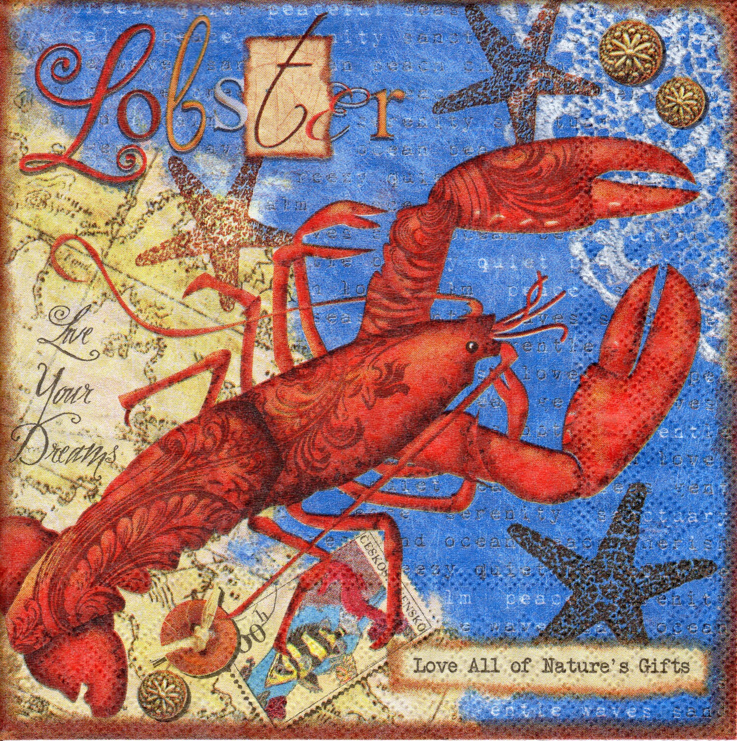 Decoupage Paper Napkins Lobster Map Nautical (1x Napkin) ideal for