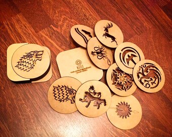 Game of Thrones Coasters, Coaster Set, GOT Coaster, GOT, Jon Stark, House Stark, Jon Snow, Coasters, wood coasters, juego de tronos
