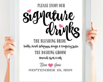 Signature Drink Sign | Wedding Reception Sign | Romantic Wedding Bar Signature Cocktails PDF | SKU# CWS303_3022C