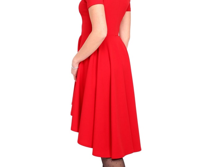 Black Open Shoulder Dress, Cocktail Dress, Skater Skirt Dress, Red Dress