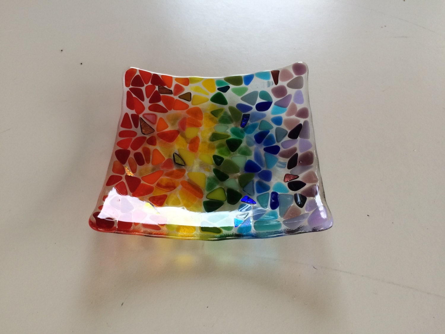 Rainbow fused glass bowl 6 square glass dish for keys