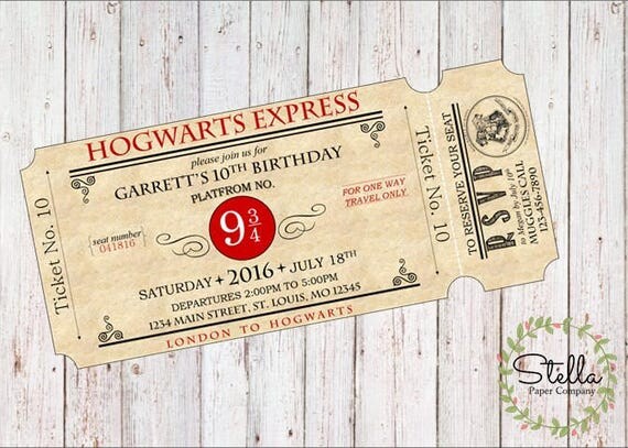 Harry Potter Hogwarts Express Ticket Party Invitation