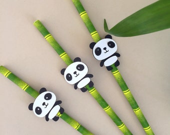 12 Panda party Straws - panda themed - panda Birthday theme- Panda party - Panda party supplies
