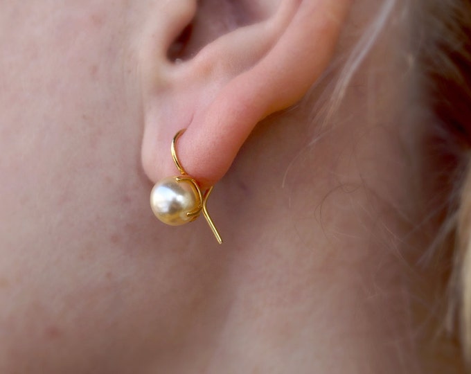 Vintage earrings, with faux pearl - earrings with gold plated 1980- vintage jewelry USSR