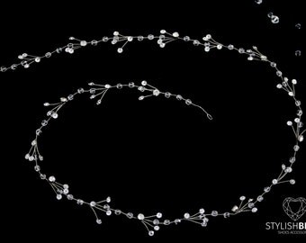 Wedding Swarovski Crystal Thin Hair Vine 0.5-1.5 meters, Crystal Hair Vine Gold Silver, Crystal Bridal Hair Accessories, Bridal Hair piece