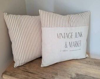 Vintage Market Pillow Cover - Farmhouse Pillow Cover - Farmers Market Pillow - Vintage Pillow Cover - Ticking Pillow - Grain Sack Pillowcase