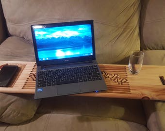 Recliner Laptop Table Tray Custom Made to Order Pine Caddy Shelf Tablet Cell Phone Holder Back to Work Wood Mom Dad Grad Gift