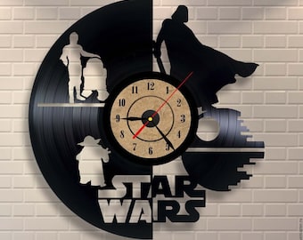 Star Wars Wall Clock Made Of Vinyl Record -more designs in photo gallery! we can produce any design, any shape custom made