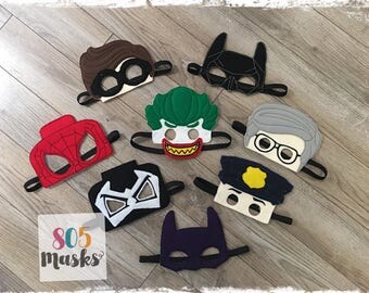 Lego Super Hero Inspired Masks, Kids Masks, Kids Costumes, Lego Mask, Batman Mask, Spiderman Mask, Lego Birthday Party favors