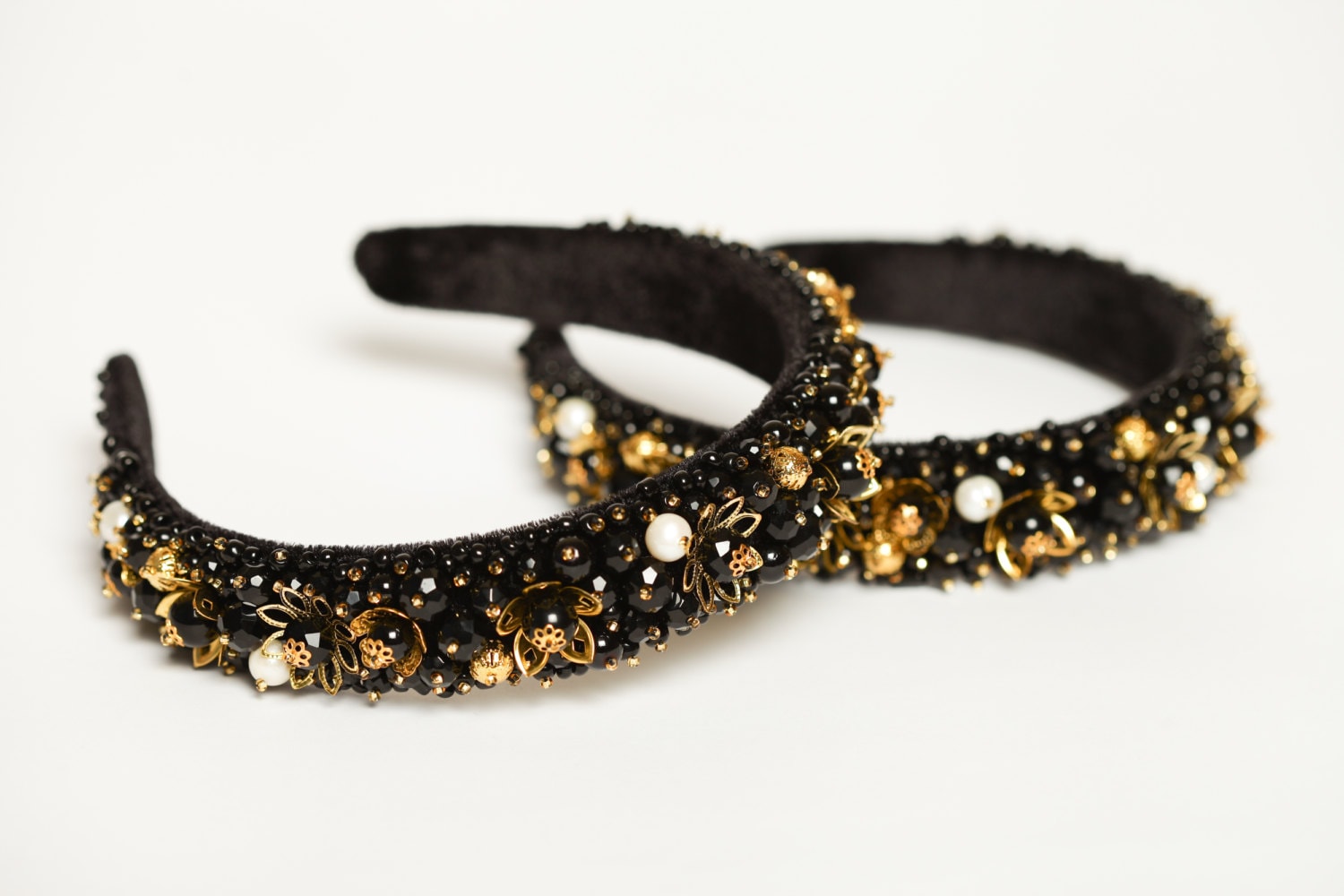 Black and gold beaded headband Baroque headband Beaded crown