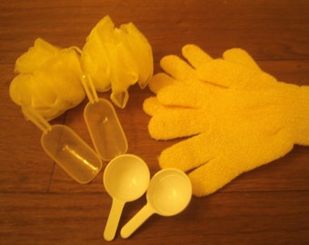 Bath and Body Accessories- Exfoliating Gloves, Poufs, Small Scoops (Two types)