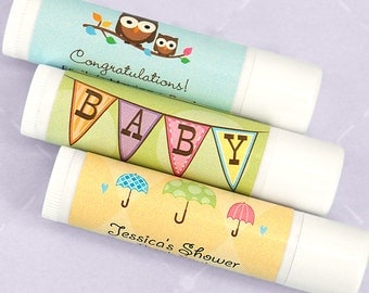 Baby Shower Favor Lip Balm, Personalized Baby Lip Balm, White Tube - Set of 12