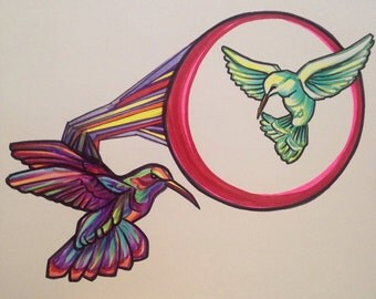 Original Hummingbird Ink Sketch, Sharpie Art, Bird Drawing, Animal Art, Surreal Fractal Wall Art, Fine Arts, Art Design, Geometric Wings Art
