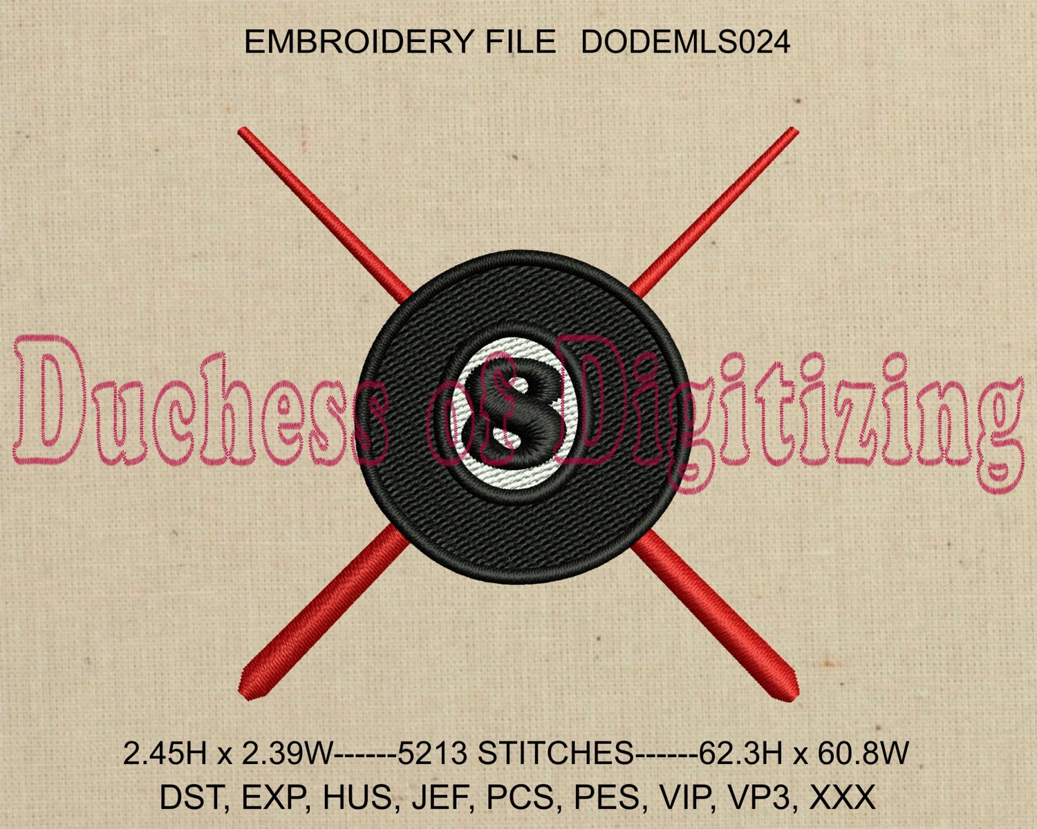 8 Ball Embroidery Design, 8 Ball Embroidery File, Billiards Embroidery