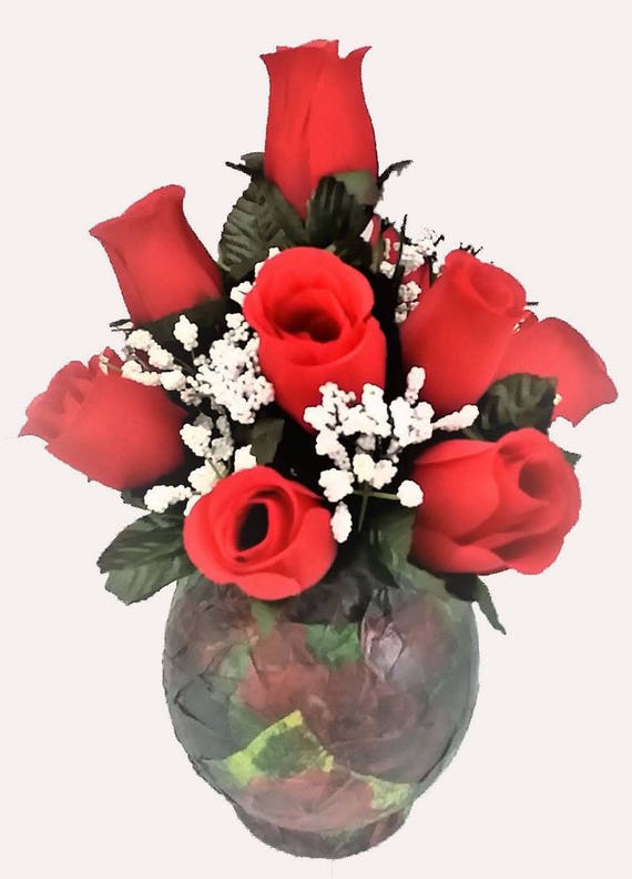 Red Roses Silk Flower Silk Floral Arrangement Artificial