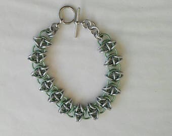Handmade seafoam chainmaille bracelet, handwoven celtic knotwork medieval art jewelry, chainmaille gift ideas,renaissance faire accessory