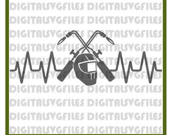 Heartbeat Welder SVG File, Welding SVG File,Skilled Trades SVG Cutting Vector Clip Art for Commercial & Personal Heartbeat Welder svg dxf
