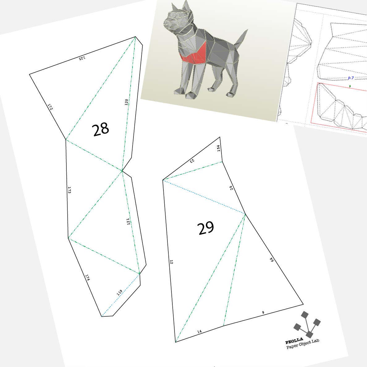  Printable  DIY template PDF Cat  low poly paper model 3D 