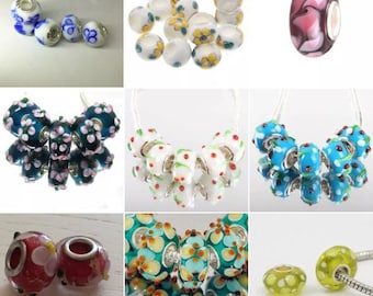 Lot 925 Silver Pandora glass murrine and 9 compatible