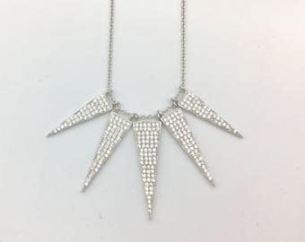 Cubic Zirconia & Sterling Silver Five Triangle Pendant Necklace