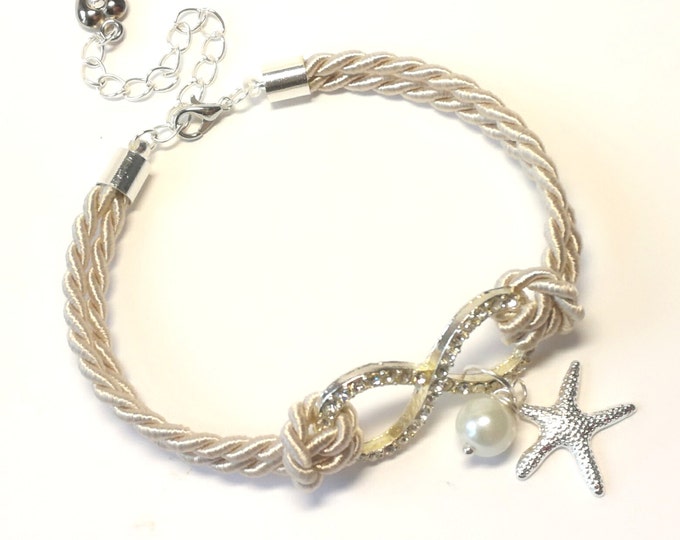 Infinity bracelet, Starfish bracelet,Bridesmaid jewelry, Beach Wedding bracelet, Nautical bracelet,infinity bracelet with pearl