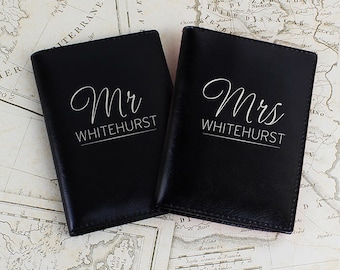 Personalised Mr and Mrs Leather Passport Cover set, Passport Holder, Wedding gift, Honeymoon gifts, Gift for couple, Free UK Delivery