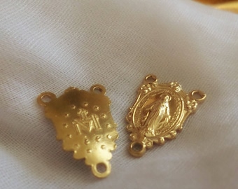 2 Raw Brass Rosary Centers; Brass Rosary Parts; Brass Rosary Centers; Brass Rosary Supplies; Rosary Parts; "Miraculous Medal Floral"