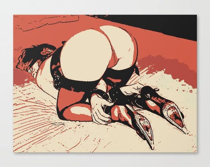 Erotic Art Canvas Print - Dirty, kinky bedroom games, unique sexy BDSM print, Perfect nude girl in seducing pose, sensual hig...