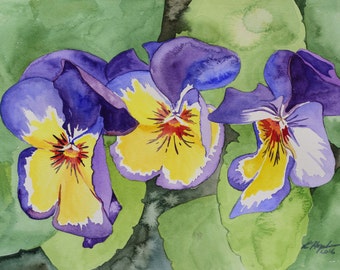 Items similar to Pansies Watercolor Painting, Pansy Painting, Pansy ...