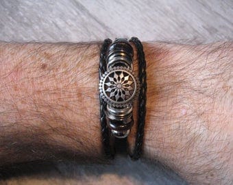Mens Tribal Black Leather Wrap Bracelet WRIST SIZE: 6.75-7.25" Tribal Rock Punk Surfer Zen Boho Cuff Bracelet Jewelry Jewellery Gift for Him