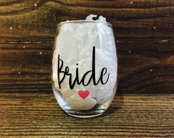 Bridal wine glasses / Bride / Maid of Honor / Bridesmaid / wedding / bridal party gift / bride to be / personalize/ stemless wine glass