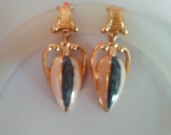 Trifari TM, Gold Tone Enamelled Clip On Earrings
