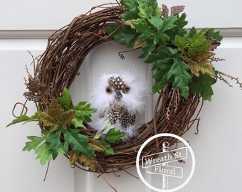 Small Wreath, 10 inch Grapevine Wreath, Owl Wreath, Door Wreath, Wall Wreath, Window Wreath, Northwoods Wreath, Wreath Street Floral
