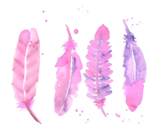 Pink Feather Watercolor Painting