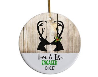 Engaged Ornament, Anniversary Ornament, Deer Ornament, Custom Ornament, Just Engaged Ornament, First Year Married Ornament, Wedding Ornament