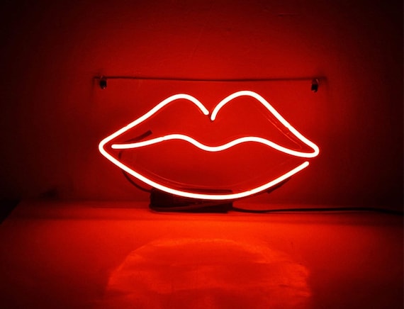 Handmade Kiss Red Lips Neon Sign Light Room Display Art