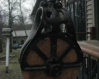 Vintage Barn Pulley, Industrial Cast Iron Pully, Rope pulley, Straight off the farm