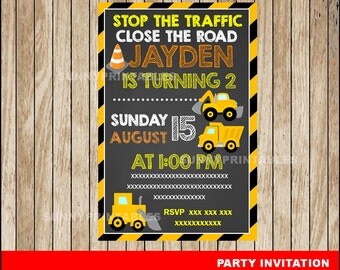 Construction Chalkboard invitation; Chalkboard Construction Birthday invitation, Construction party Invitation Digital File