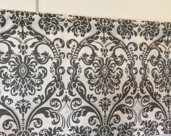 Premier Print Damask Storm Gray and White Curtain Tie Up Cafe Curtain Window Treatment