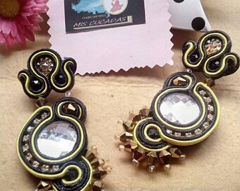 Earrings Black/Yellow soutache