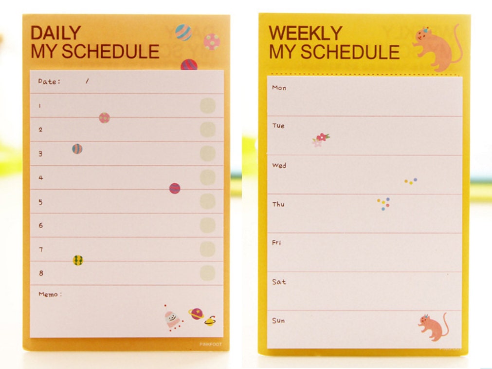 Daily Schedule Sticky Notes Weekly Schedule Sticky Notes