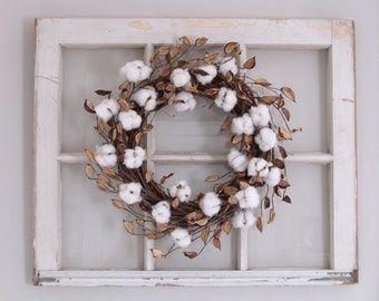 Cotton Wreath, Cotton Boll Wreath, Farmhouse Decor, Farmhouse Wreath, Front Door Wreath, 2nd Anniversary Gift, Wedding Decor