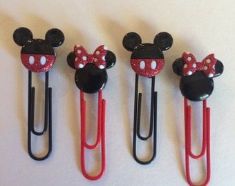 Mickey and Minnie paperclip bookmarks, set of 4, red and black, party favors, gift bag stuffers, thank you gifts, teacher appreciation gifts
