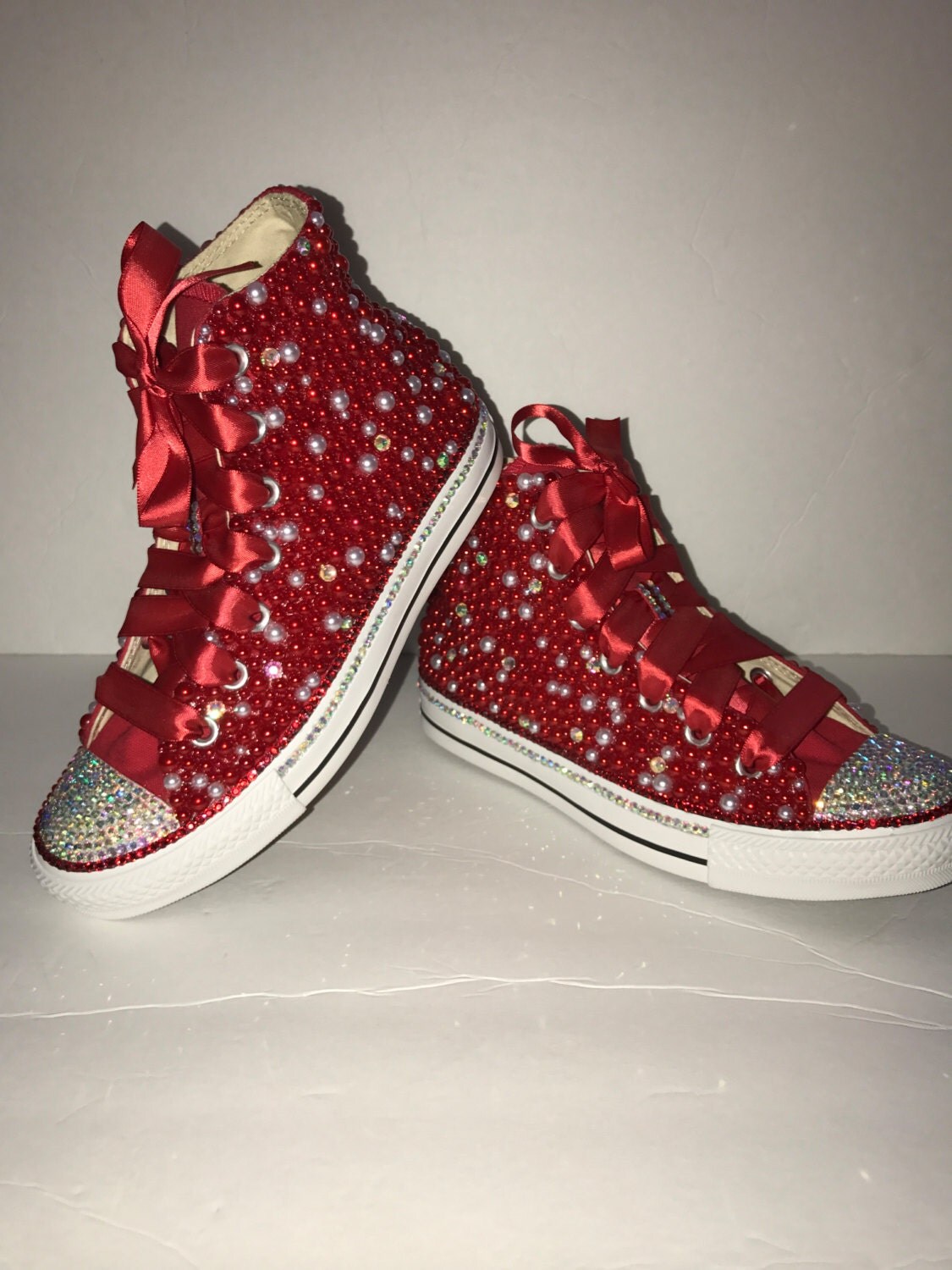 WOMEN's Red Passion Bedazzle Bling Converse All Star Chuck