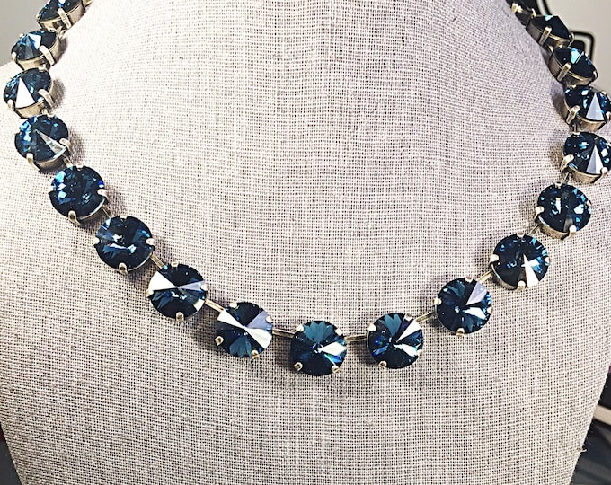 Shades of bohemian blue sapphire statement "something blue," Swarovski crystal collar necklace. Wedding jewelry for brides!