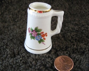 Miniature bone china stein mug vase white floral foil label our own import JAPAN free shipping in the u s a