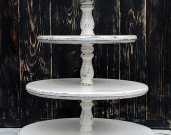 4-tiered White Wedding Cupcake stand,Large shabby chic cake stand,Shabby White Cupcake Stand,tiered Wooden shabby cake stand