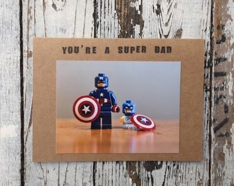 Lego Father's Day Card/Lego Birthday Card - Super Dads Series 4.25" x 5.5" - Handmade Greeting Card with Envelope